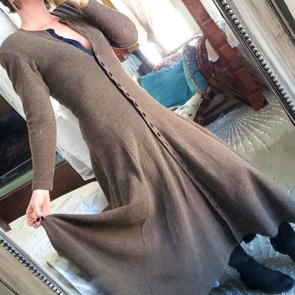 Authentic Vintage Betsey Johnson 80s Buttondown Maxi Dress w Shoulder Pads - Picture 2 of 6